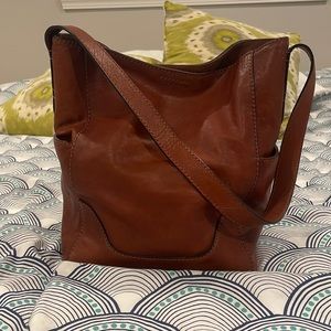 Frye cognac hobo bag with side pockets